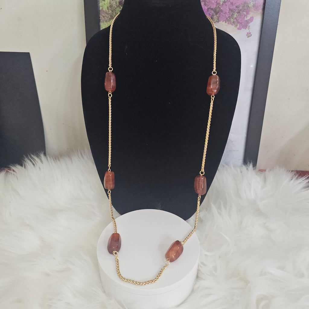 Long Gold "throw-on" Carnelian Necklace