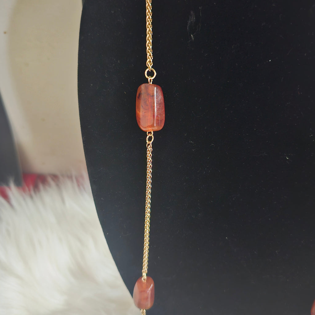 Long Gold "throw-on" Carnelian Necklace