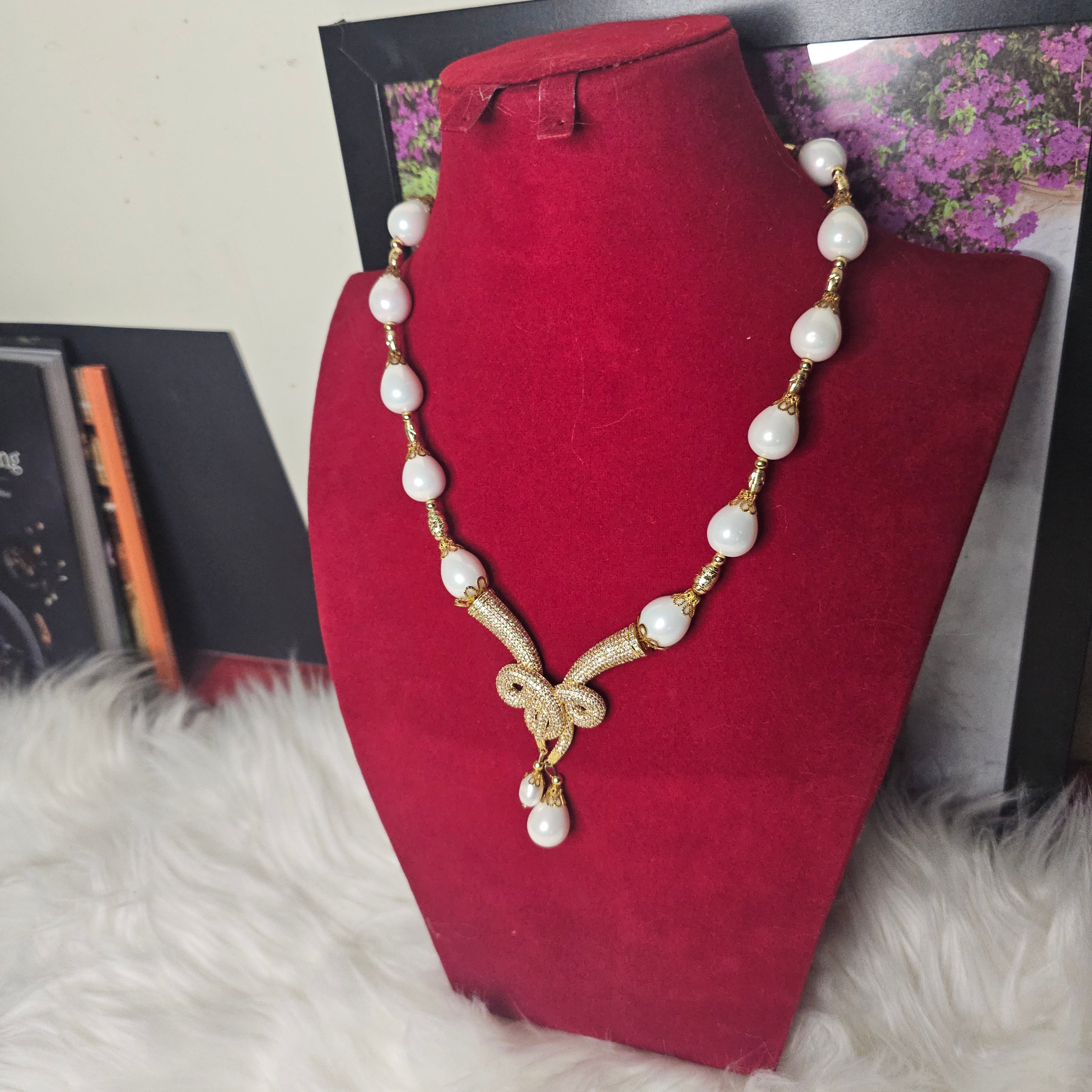 Gold Necklace with White Pearls