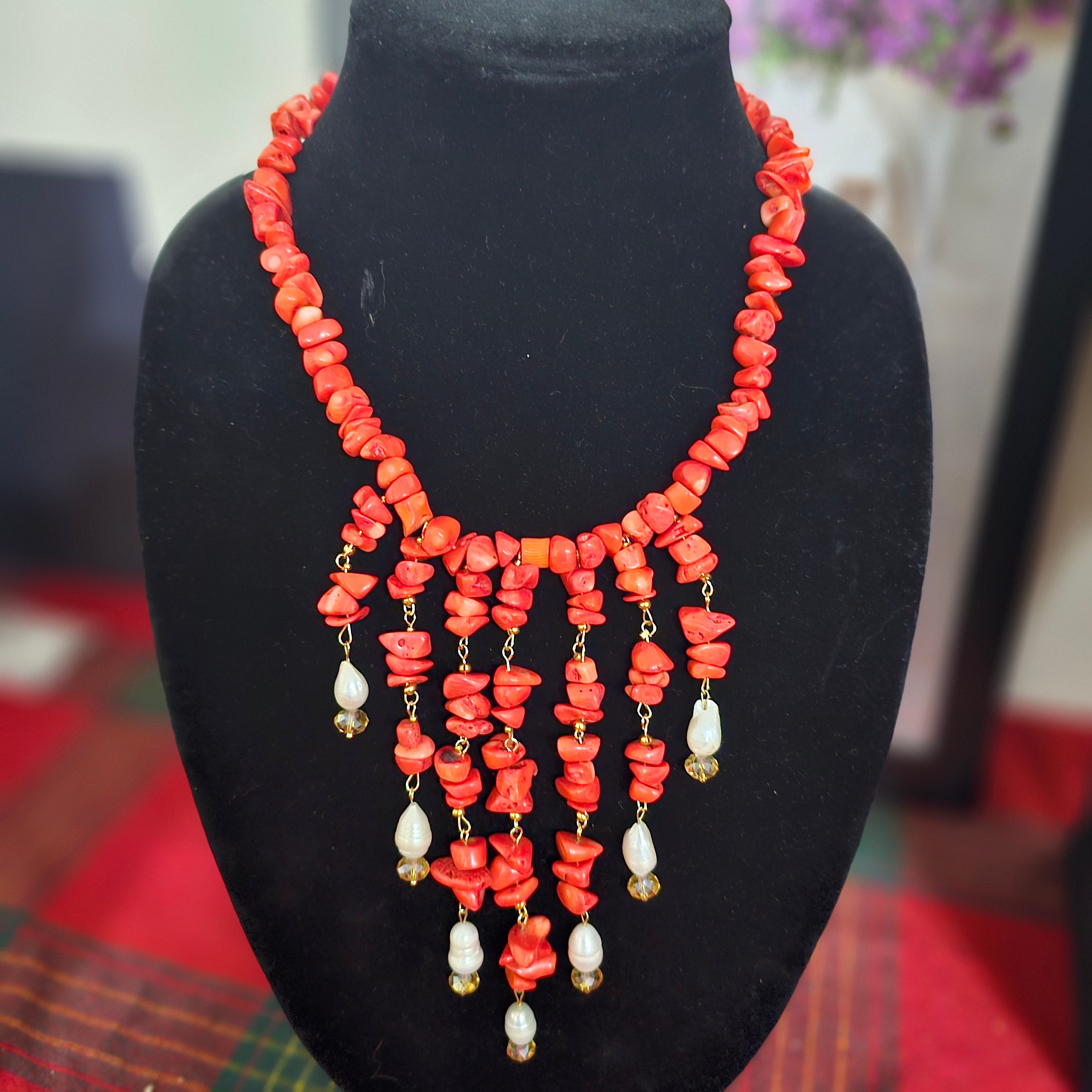 Handcrafted Coral Gemstone Necklace