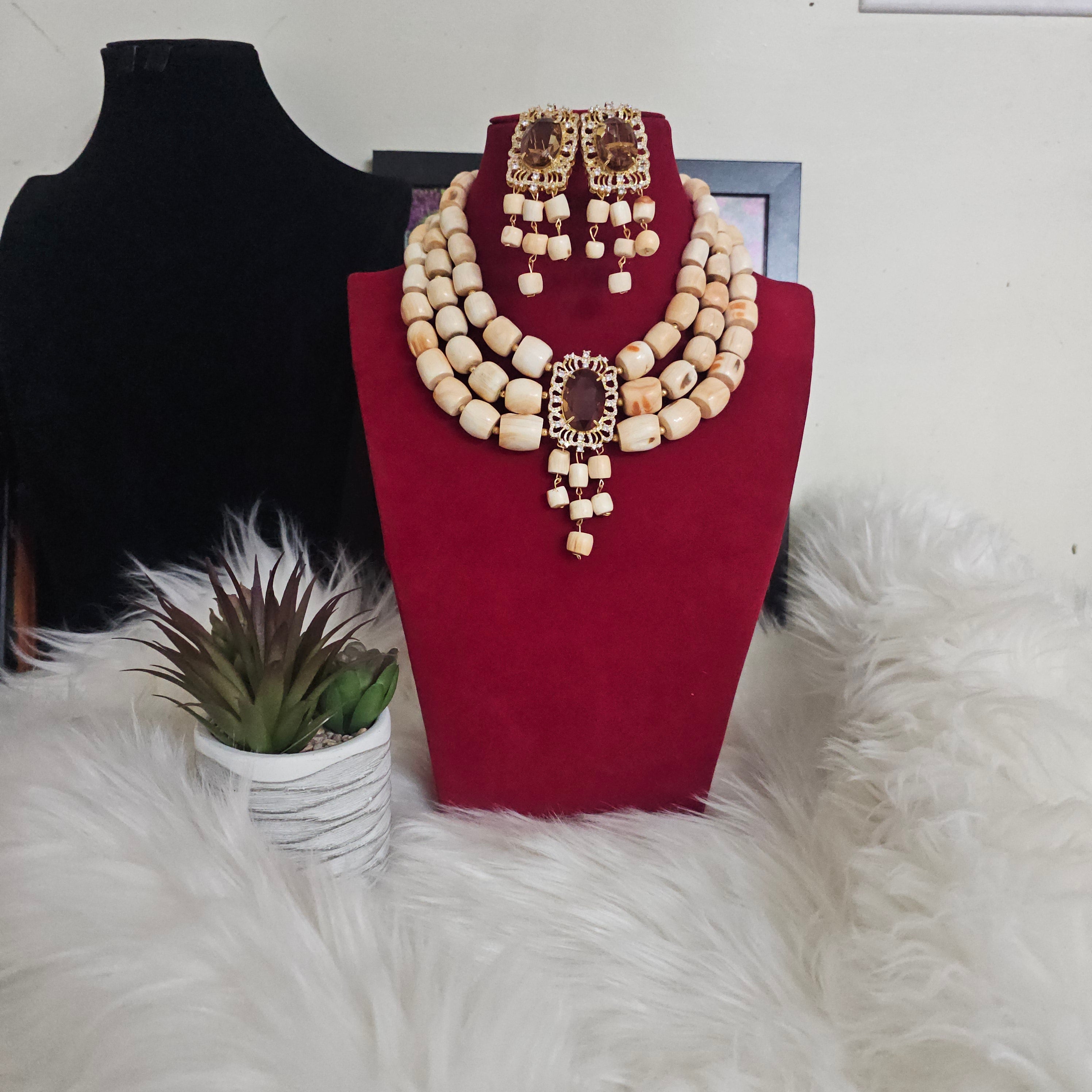 Three Strand Ivory Coral Necklace Set