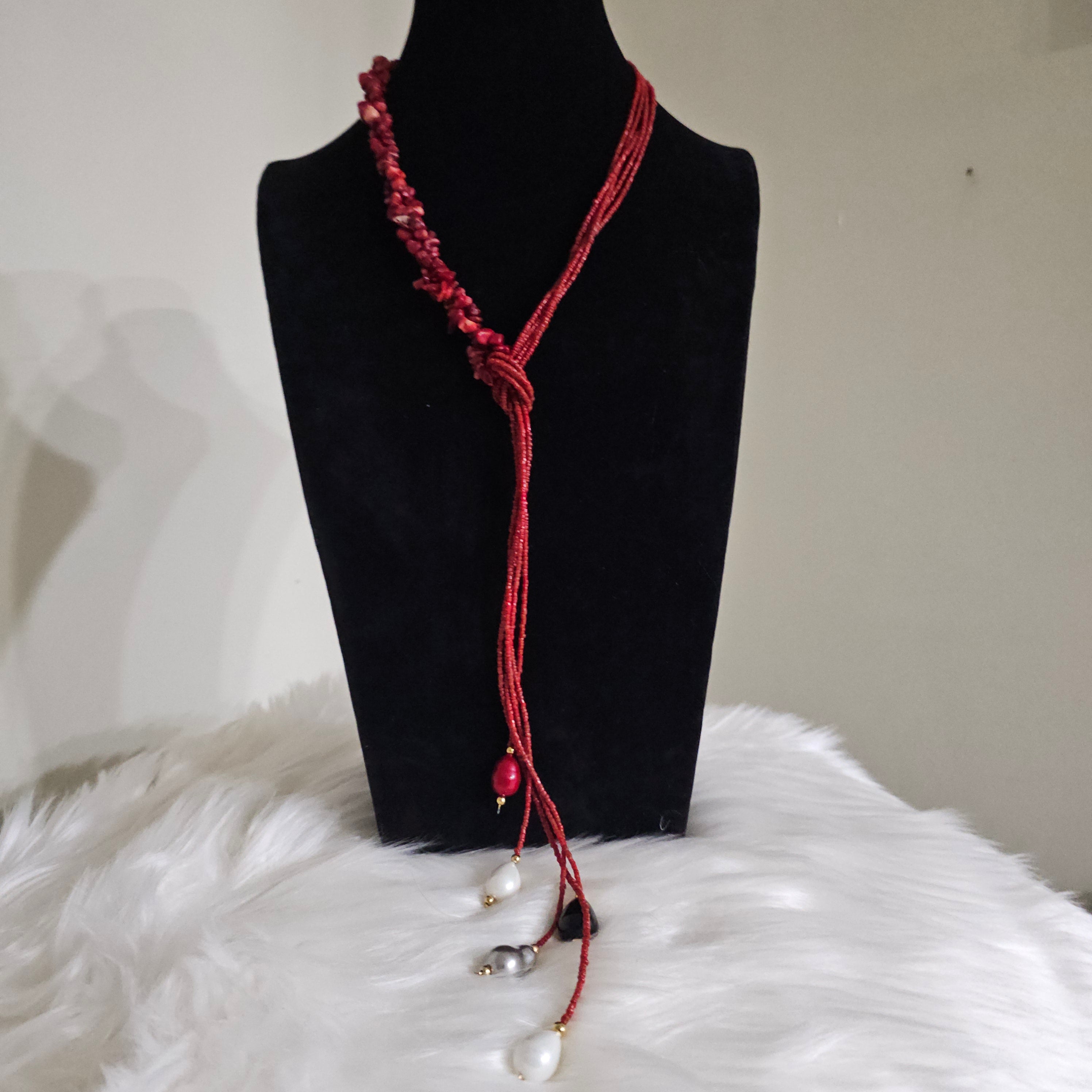 Original aged Coral-Bohemian Beaded Tassel Necklace (SOLD OUT)